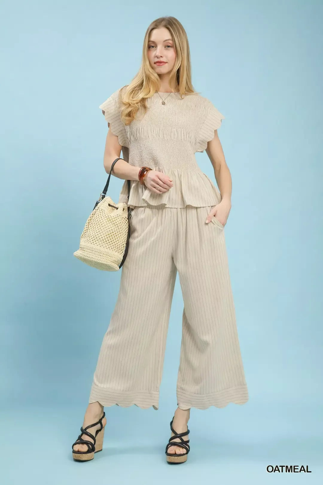 Umgee Pinstripe Wide Leg Pants
