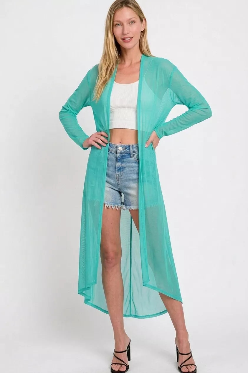 Zenana Mesh Open Front Cardigan