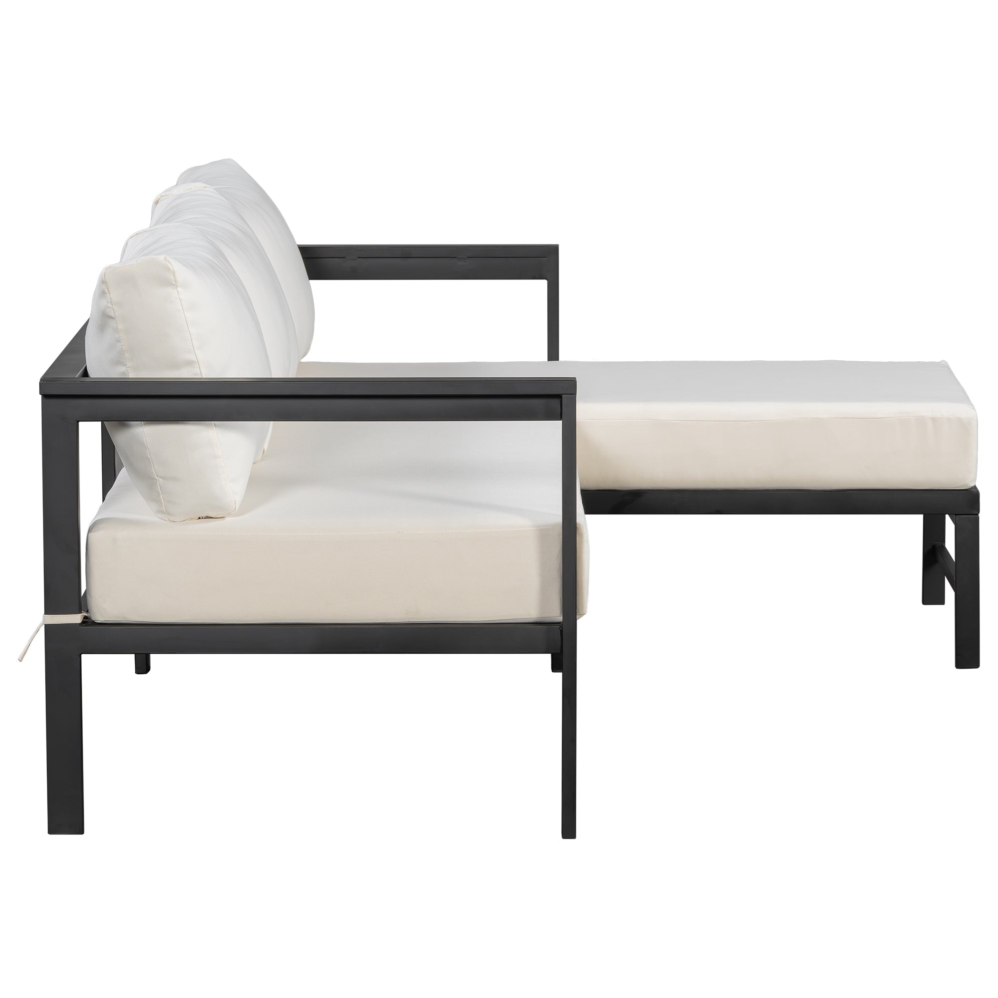U_style Outdoor L-Shaped Sofa with Iron Frame,Weather-Resistant Patio Sofa Set with Ultra-Thick Cushions,Comfortable Seating for 3,Ideal for Patio, Balcony,and Garden