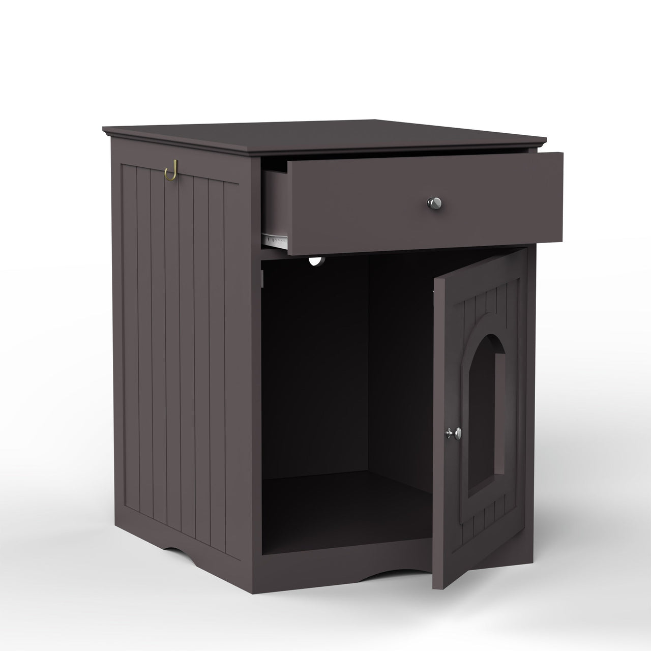 Brown Wooden Pet House Cat Litter Box Enclosure with Drawer, Side Table, Indoor Pet Crate, Cat Home Nightstand
