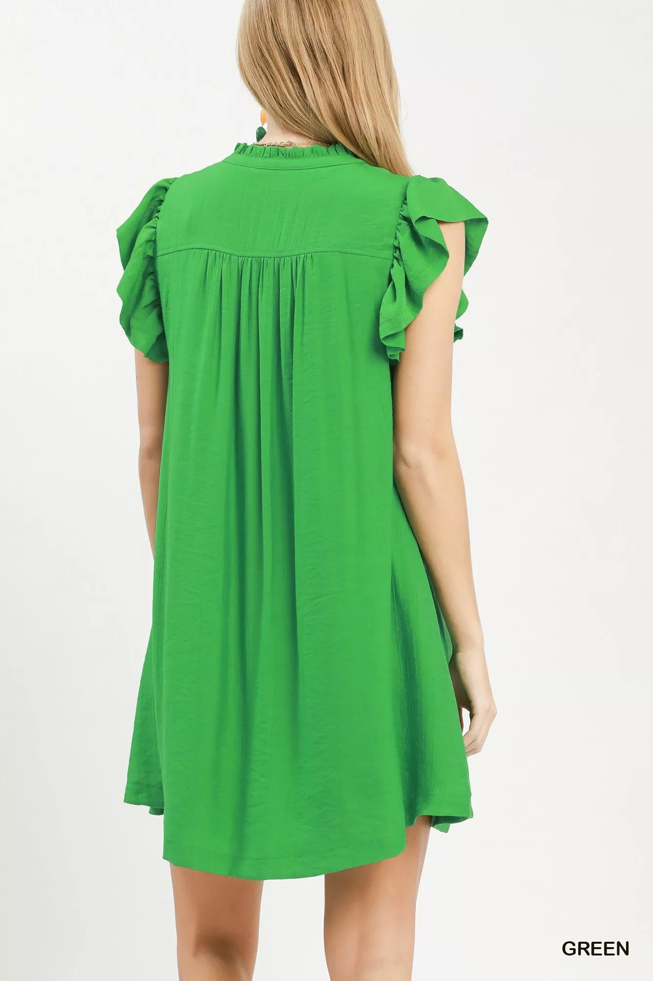 Umgee Ruffle Sleeve Henley Shift Dress