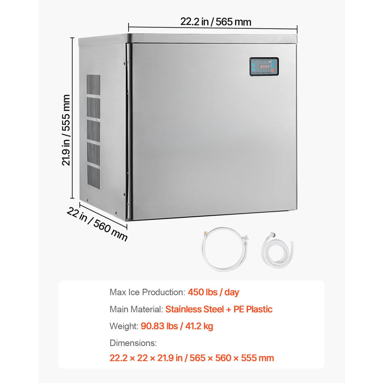 Commercial Ice Maker Machine - Head, 450 Lbs/Day Stainless Steel Ice Machine with Scheduled Ice-Making, Self-Cleaning, Adjustable Thickness, Ideal for Restaurant Bar Cafe Hotel - Head Only