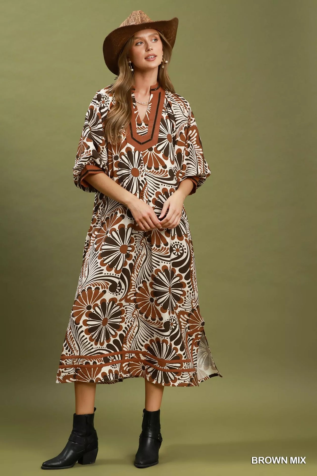Umgee Abstract Print Midi Dress