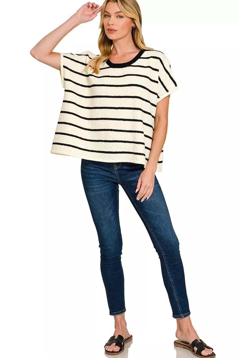 Zenana Striped Oversize Sweater Top