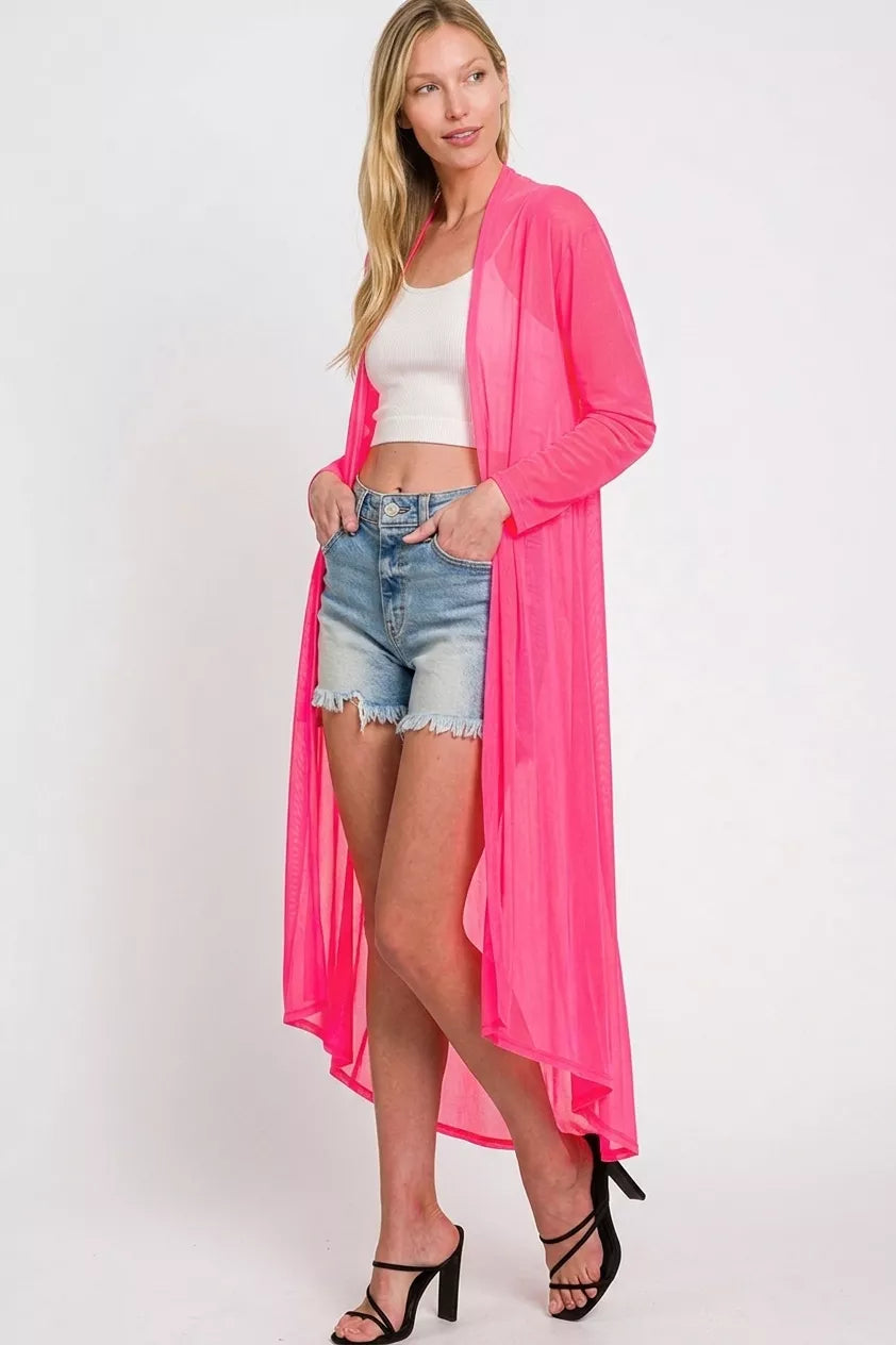 Zenana Mesh Open Front Cardigan