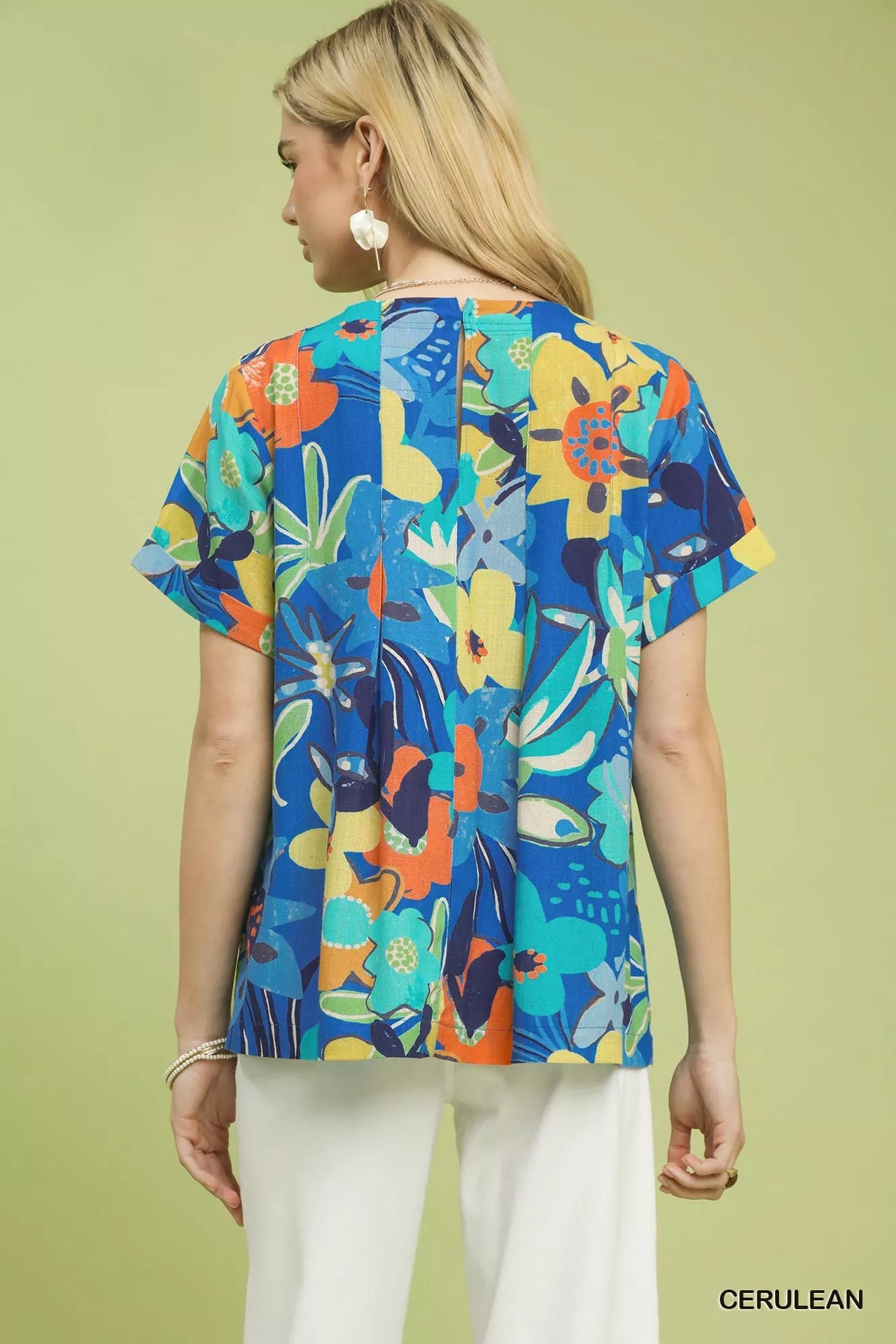 Umgee Abstract Floral Pleated Blouse