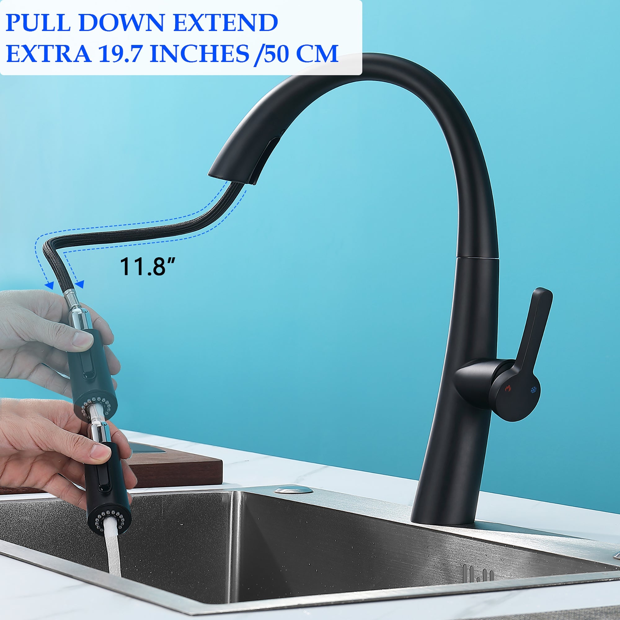 Matte Black High-Arc Stainless Steel Pull Out Kitchen Faucet with Dual Modes and 360-Degree Rotation