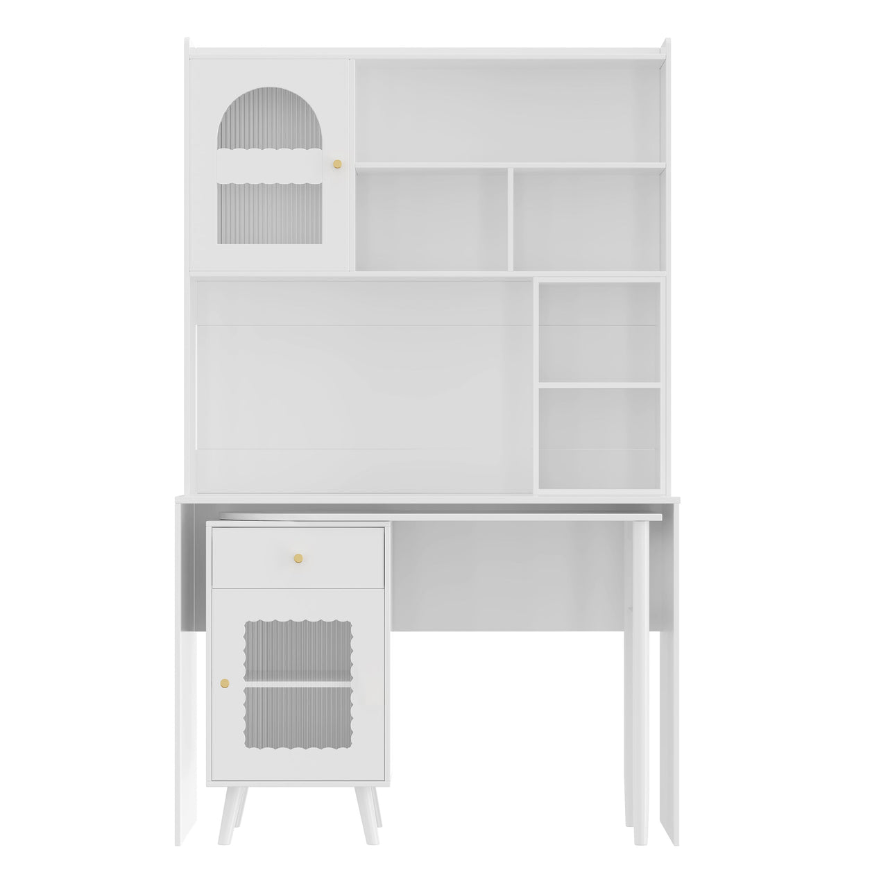 Computer Desk with 90 Degree Rotating Desktop, 43x70 Inch Office Desk with Storage Drawer and Cabinets, Gaming Desk with Shelves, Writing Desk for Study, Work Desk for Home (Old SKU:N733P279101K)