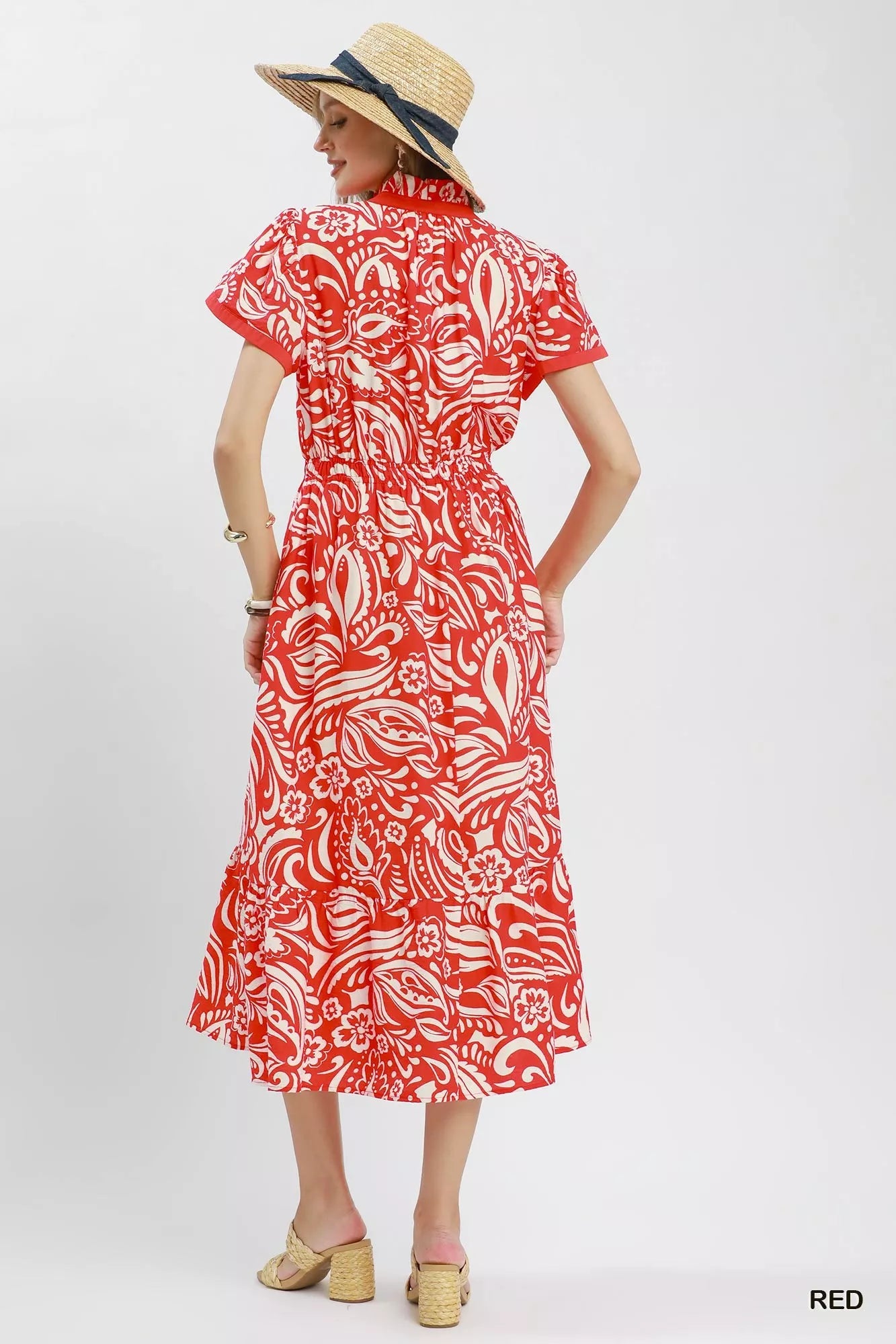 Umgee Paisley Print Midi Dress with Side Pockets