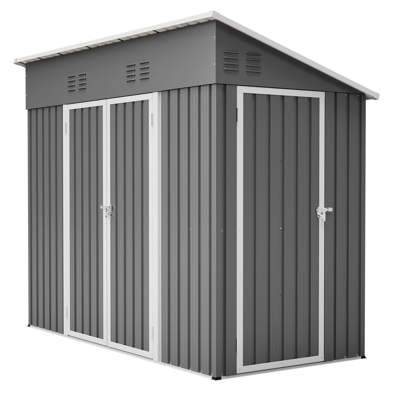 4x8 Slope-Roof Reinforced Storage Shed with Weatherproof Sloping Roof & 4 Air Vents, Heavy-Duty Sturdy Metal Frame, Left/Right Optional Door, Outdoor Tool Shed Warehouse for Garden Storage Pet House