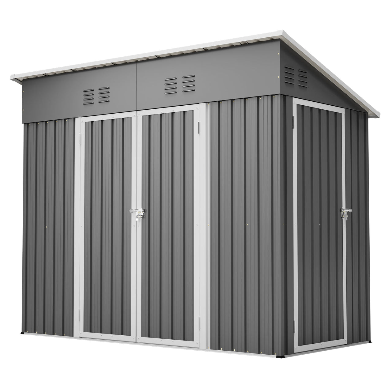 4x8 Slope-Roof Reinforced Storage Shed with Weatherproof Sloping Roof & 4 Air Vents, Heavy-Duty Sturdy Metal Frame, Left/Right Optional Door, Outdoor Tool Shed Warehouse for Garden Storage Pet House