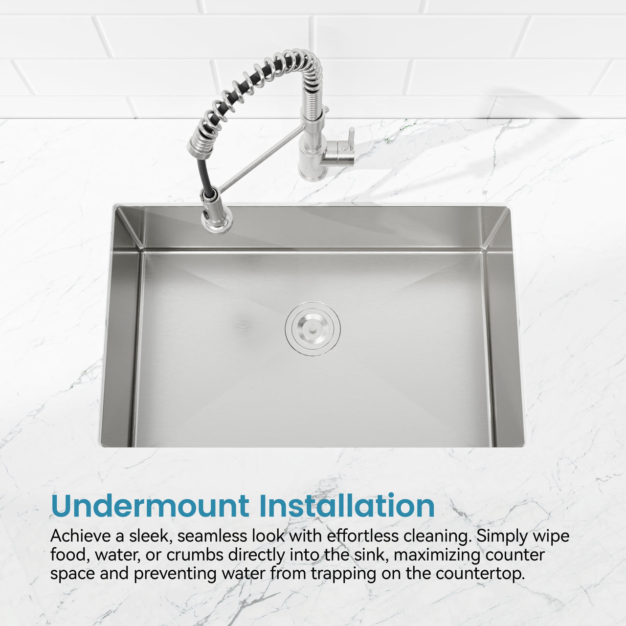 Stainless Steel Kitchen Sink, 30″x19″ Drop In Single Bowl, Undermount Handmade Sink in Brushed Nickel, with US Standard Drain and Hook, LS-SSBR05