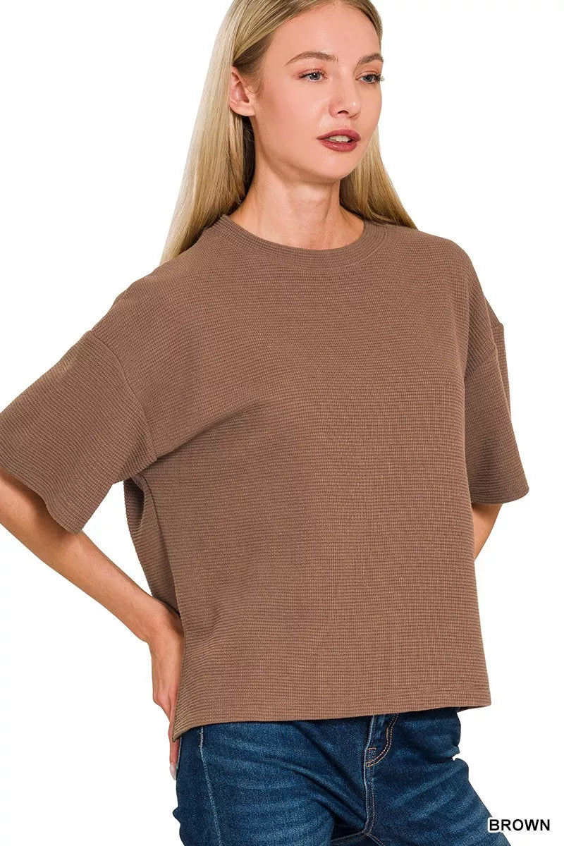 Zenana Full Size Double Knit Side Slits Hi Low Short Sleeve Top Plus Size