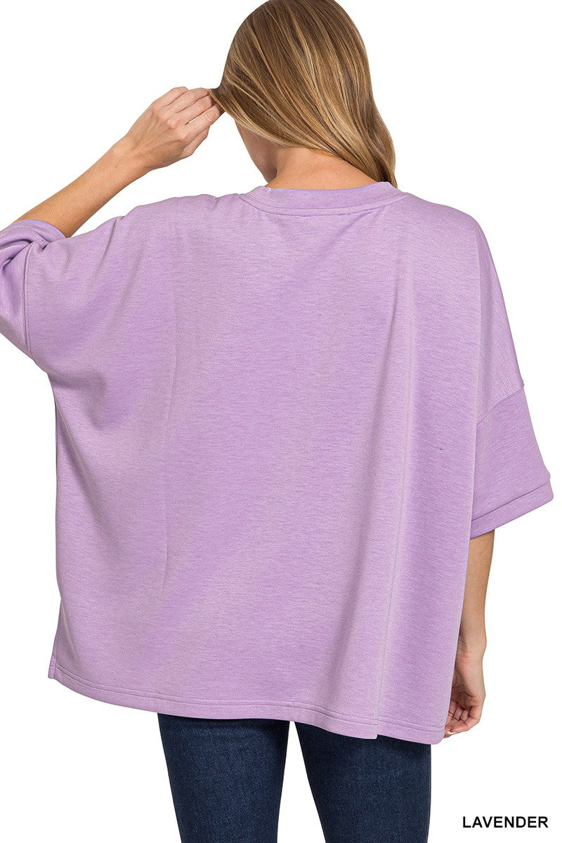 Zenana Scuba Round Neck Top With Side Slits