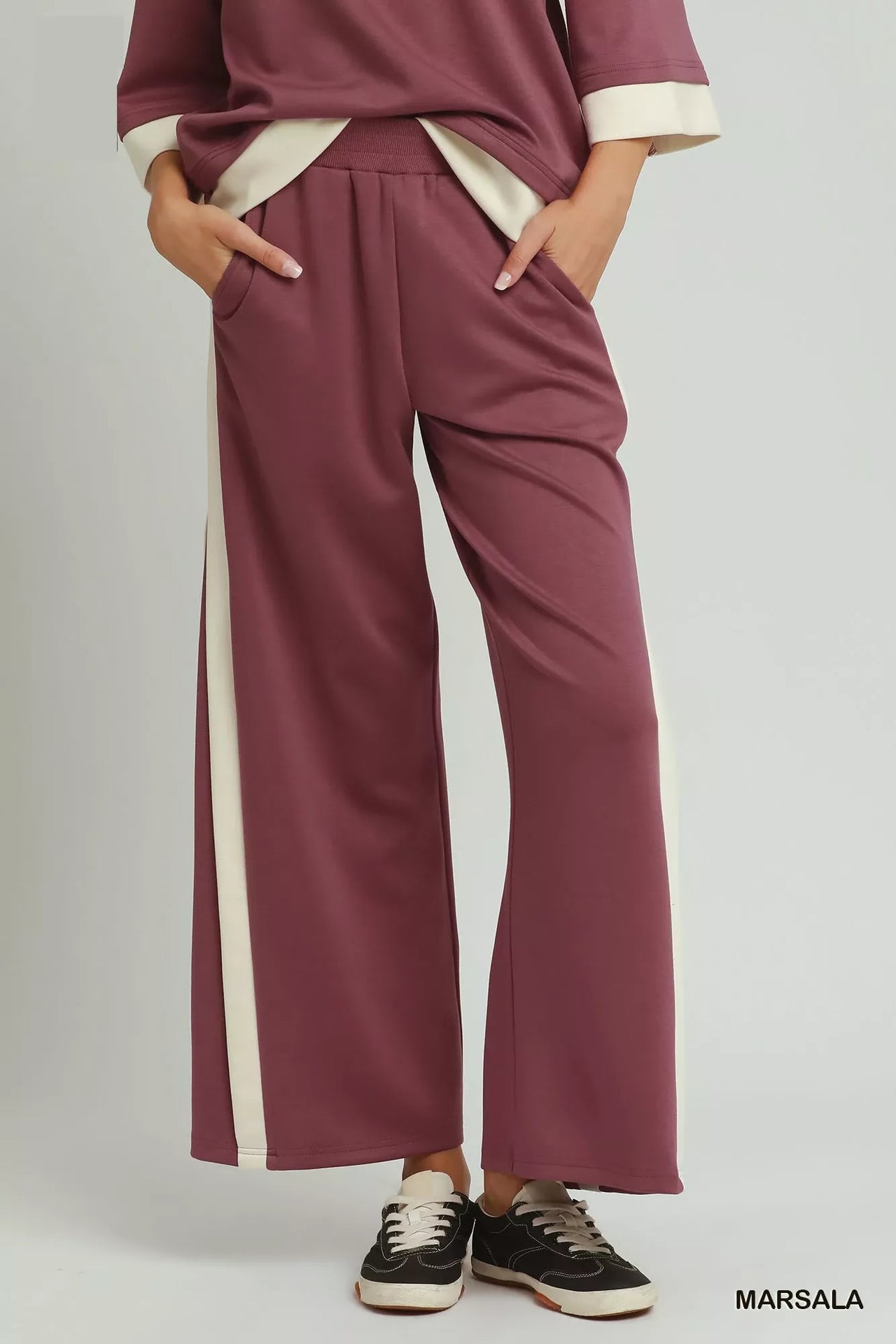 Umgee Colorblock Side Stripe Straight Pants