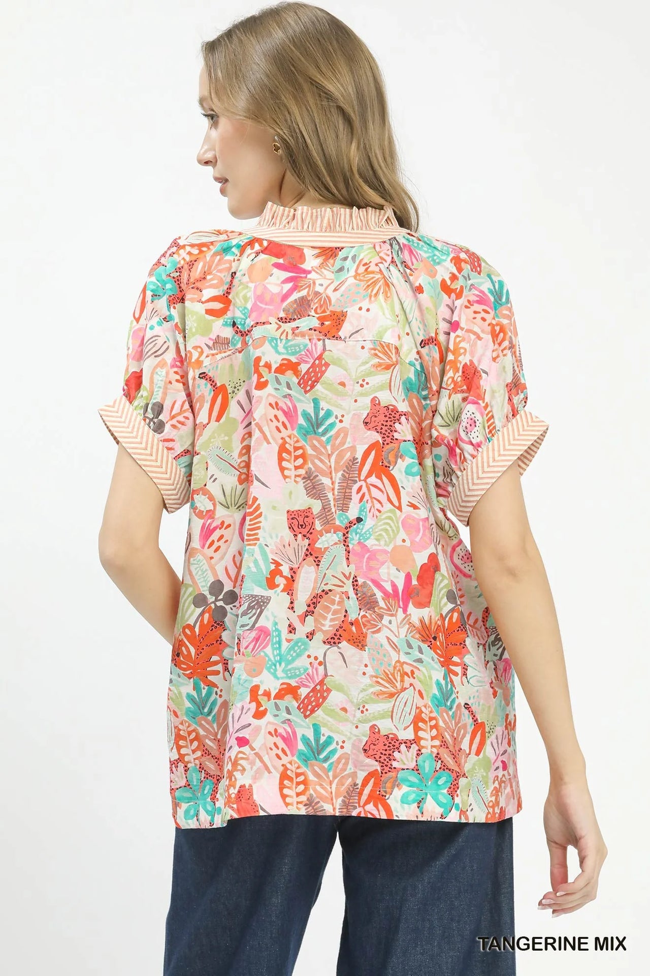 Umgee Mix Boho Printed V-Neck Top
