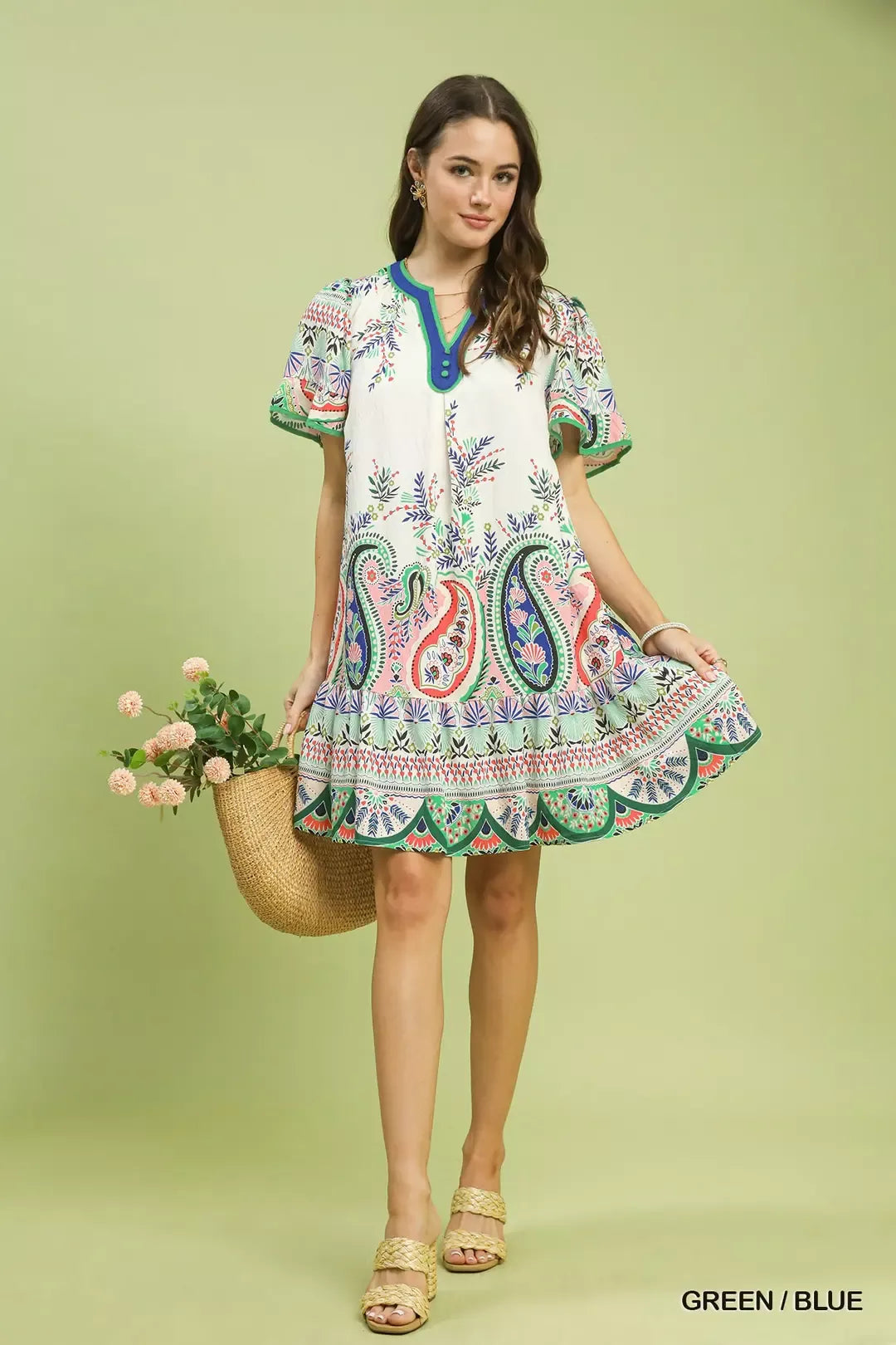 Umgee Paisley Flutter Sleeve Mini Dress
