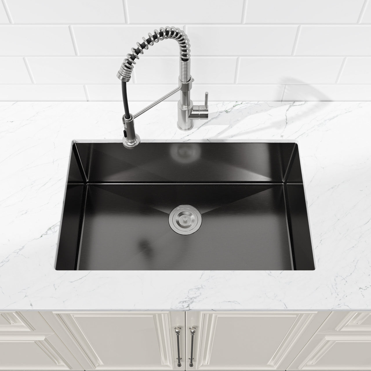 Stainless Steel Kitchen Sink, 30″x19″ Single Bowl, Undermount HandmadeSink in Black, with US Standard Drain and Hook, SS-BL-05