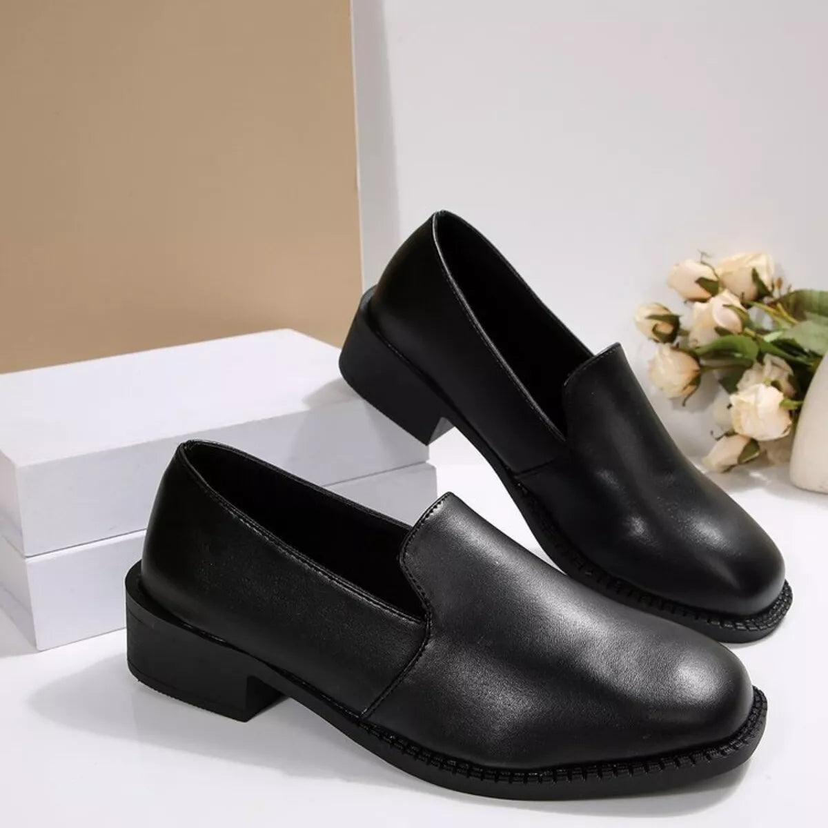 Round Toe Block Heels Loafers