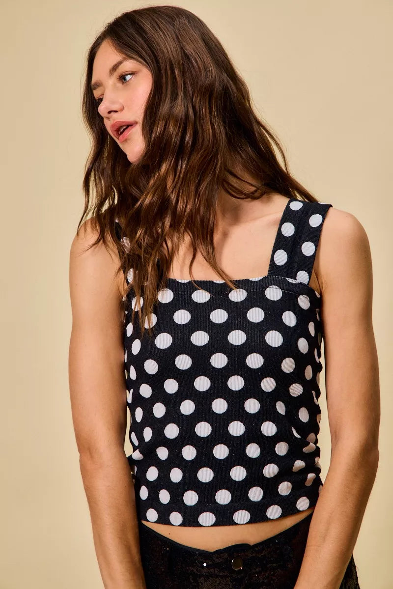 SO ME Polka Dot Knit Crop Seamless Casual Tank