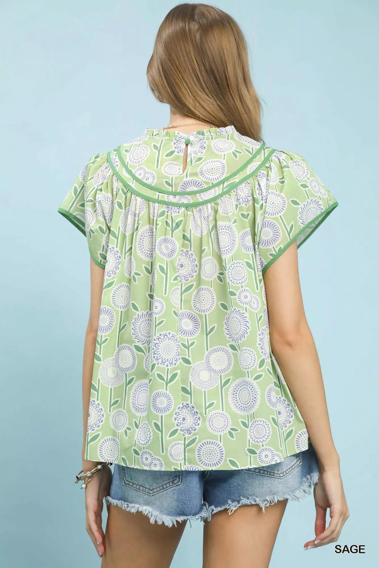 Umgee Retro Floral Smocked Babydoll Blouse
