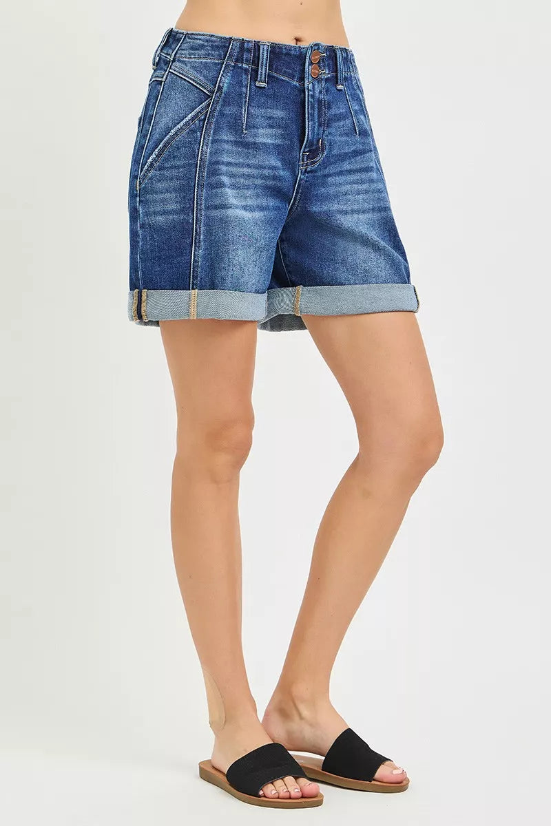 RISEN High Rise Seamed Roll Up Shorts