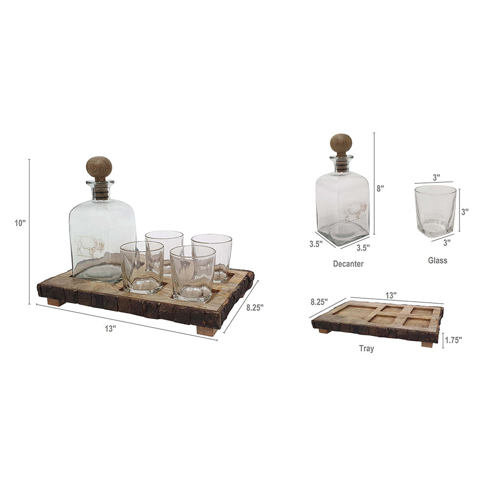 S/6 Alaine Bar Set with Mango Wood Stand