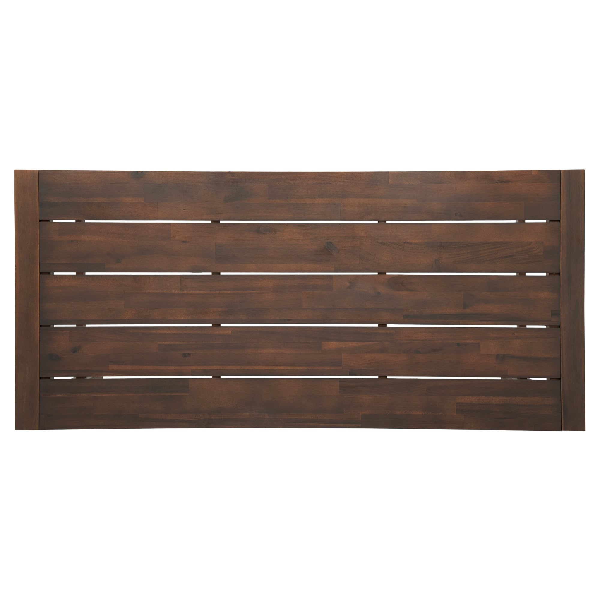 TREXM Rustic Patio Bar Set with Ergonomic Chairs, Solid Wood Slatted Tabletop in Mocha+Beige Cushion
