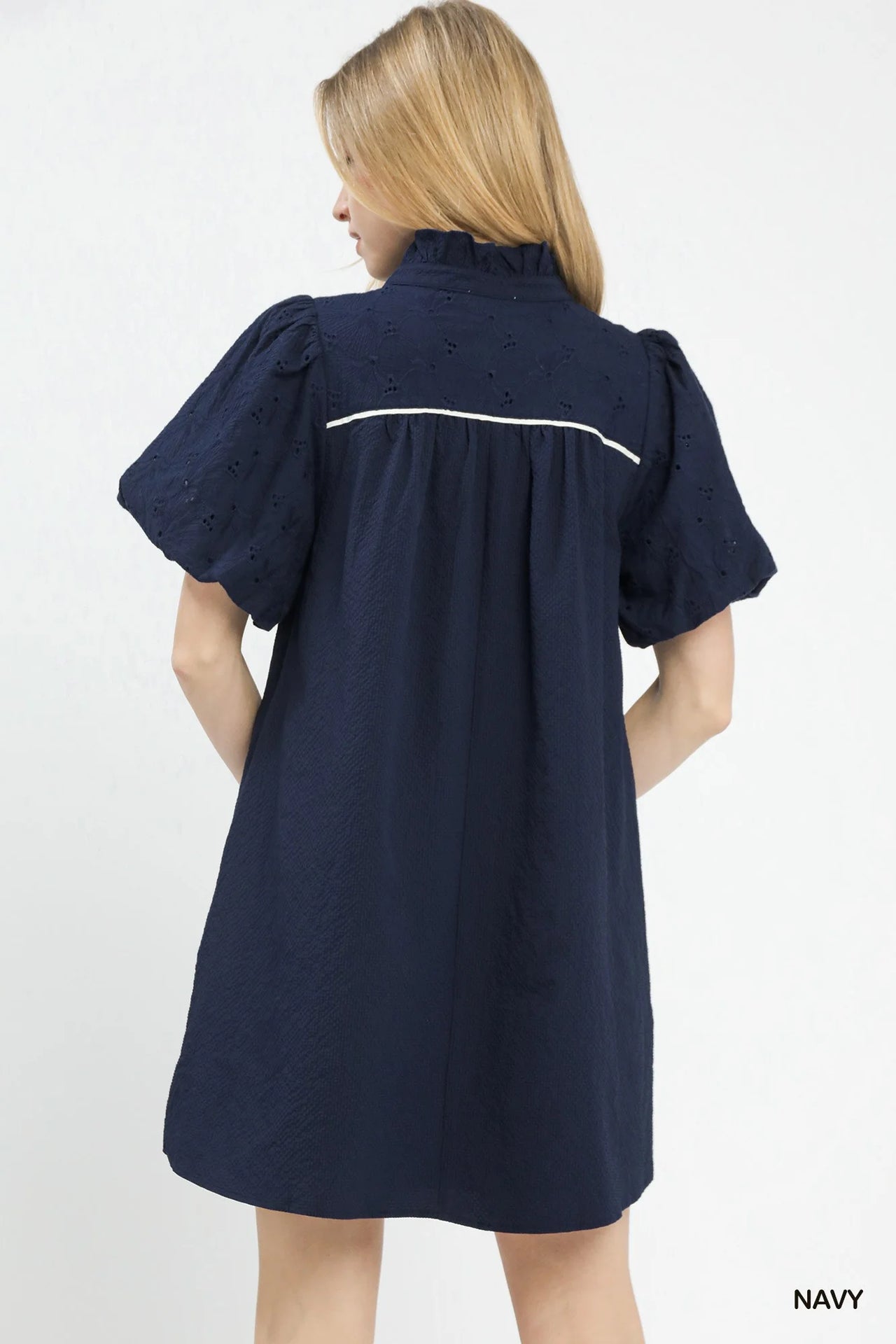 Umgee Puff Sleeve Textured Babydoll Dress