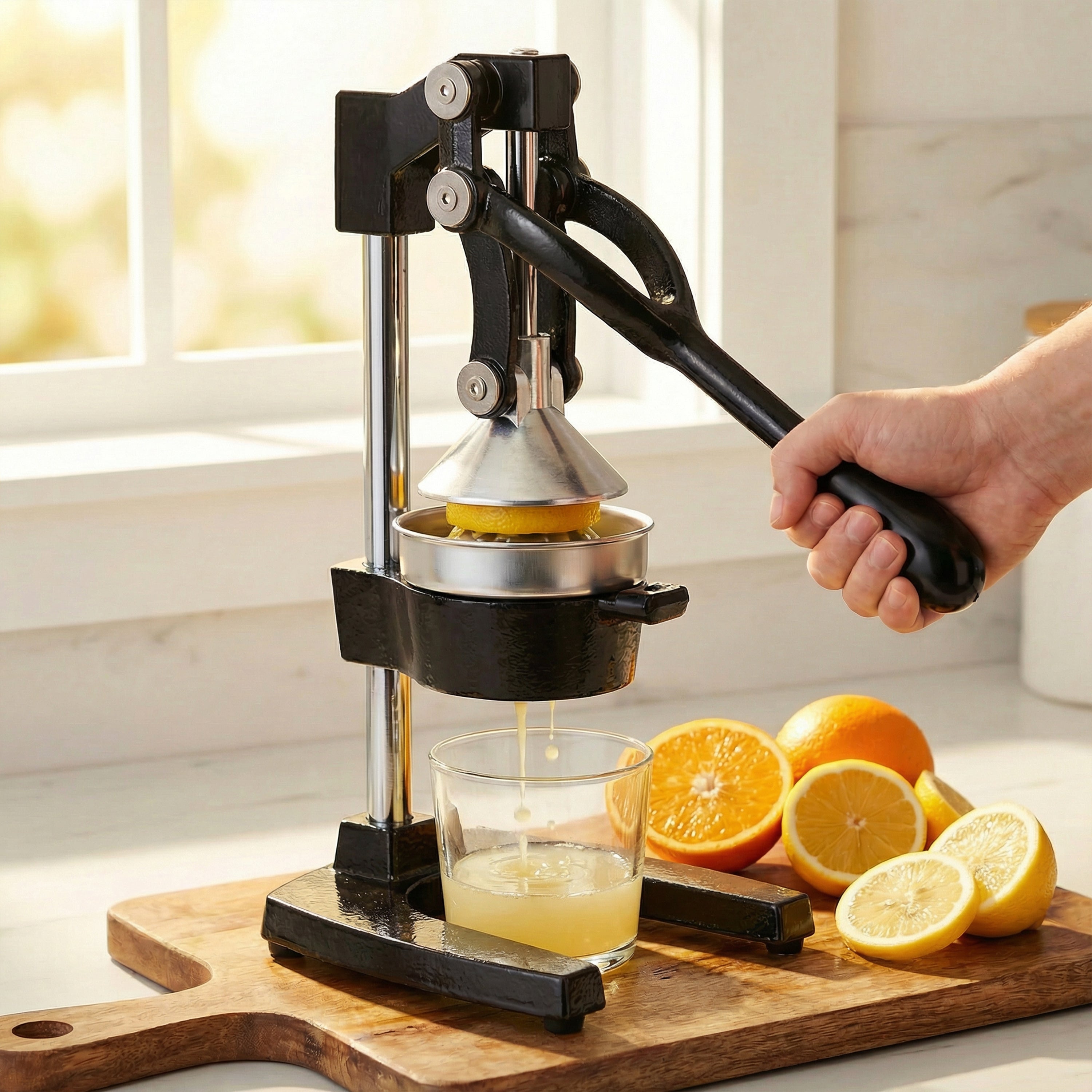 Cast Iron Citrus Juicer , Extra-Large Commercial Grade Manual Hand Press , Heavy Duty Countertop Squeezer for Fresh Orange Juice ,Black Color