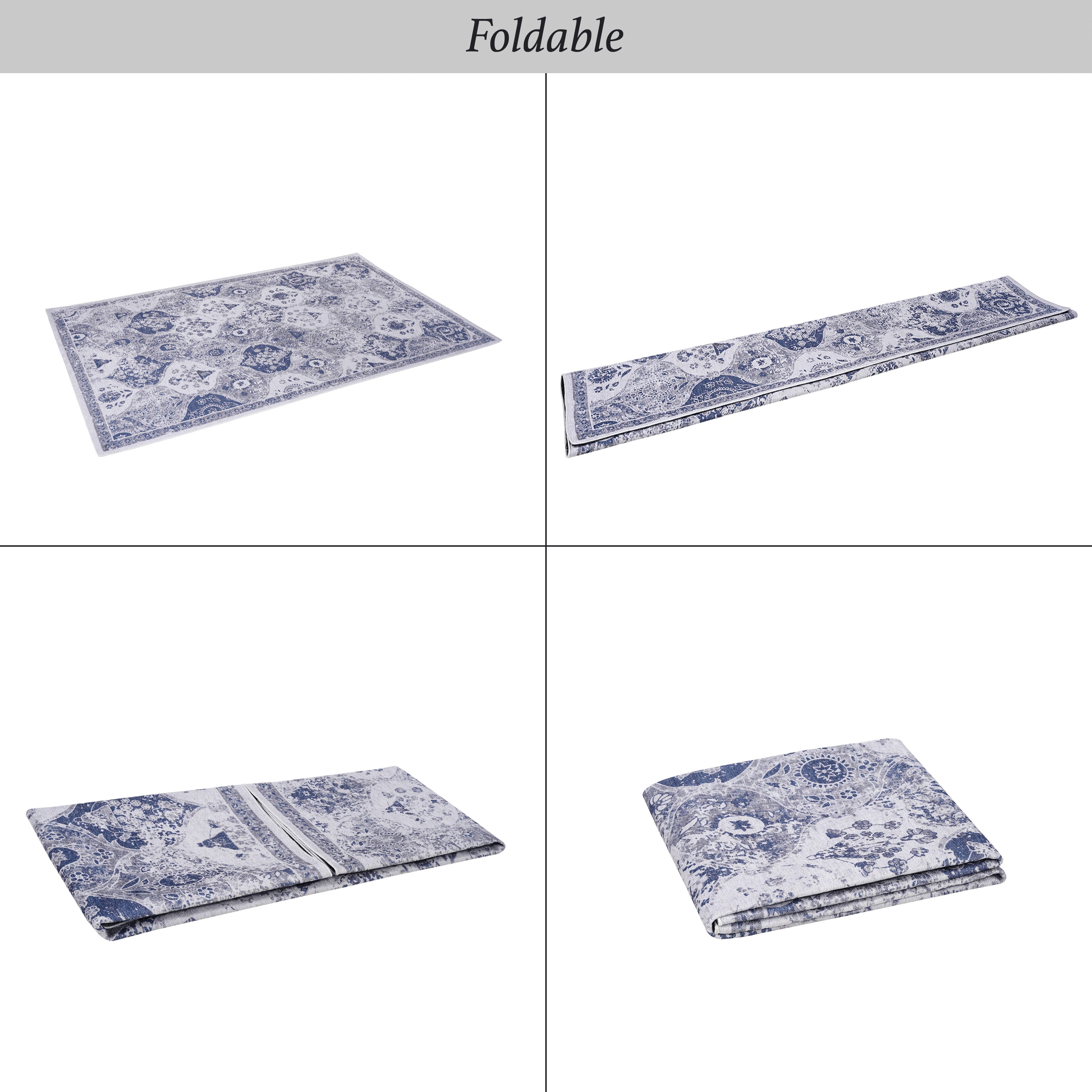 NAAR MAVAL Blue Washable Rug 2' x 3' Doormat Rug (Blue, 2' x 3')