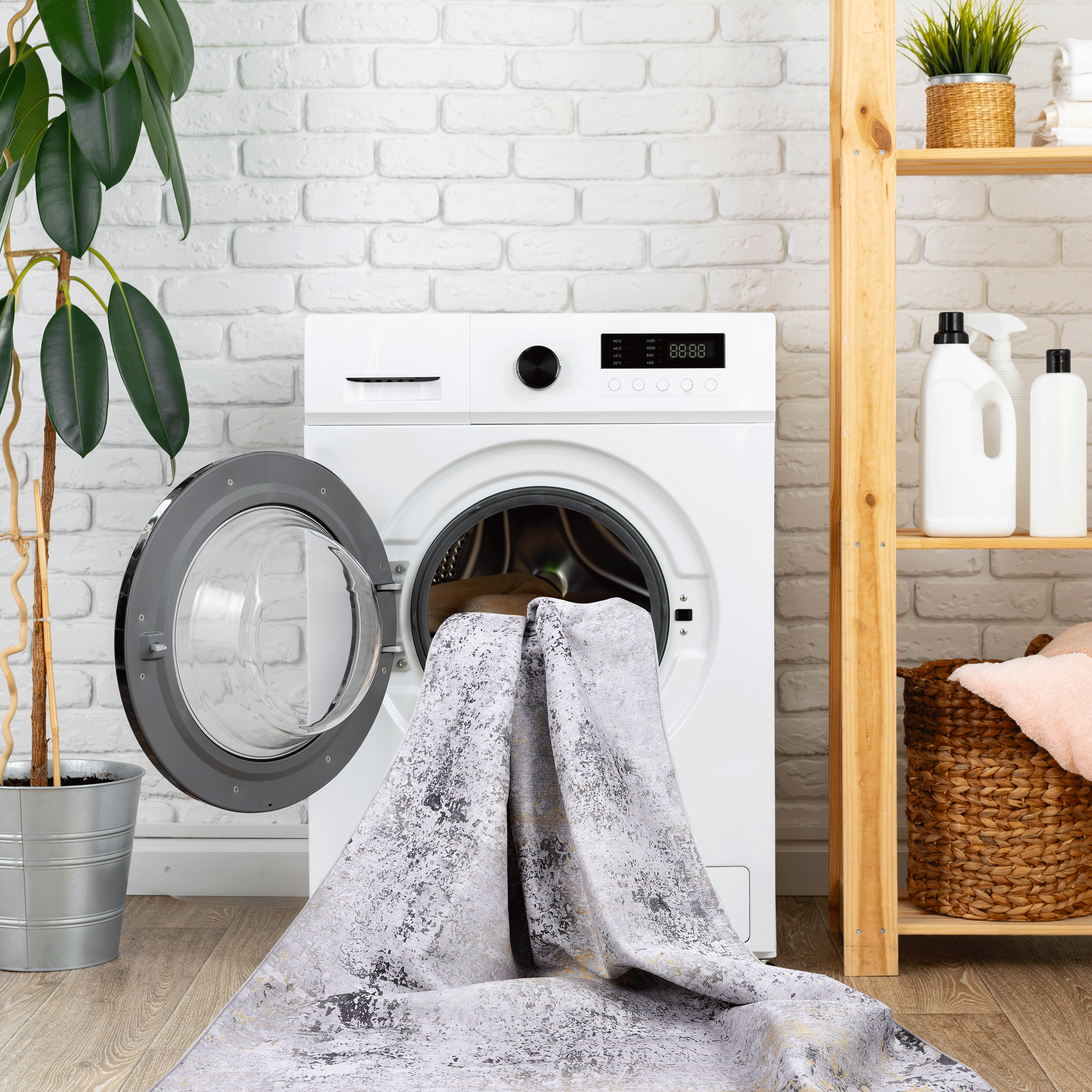 NAAR MAVAL Gold Washable Rug 5x8 Area Rug (Gray+Gold, 5' x 8')