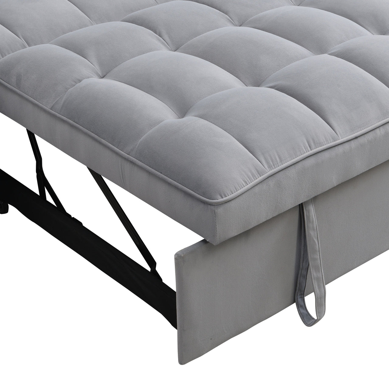 Modern Velvet Loveseat Futon Sofa Couch with Pullout Bed, Adjustable Backrest, Toss Pillows, Light Gray