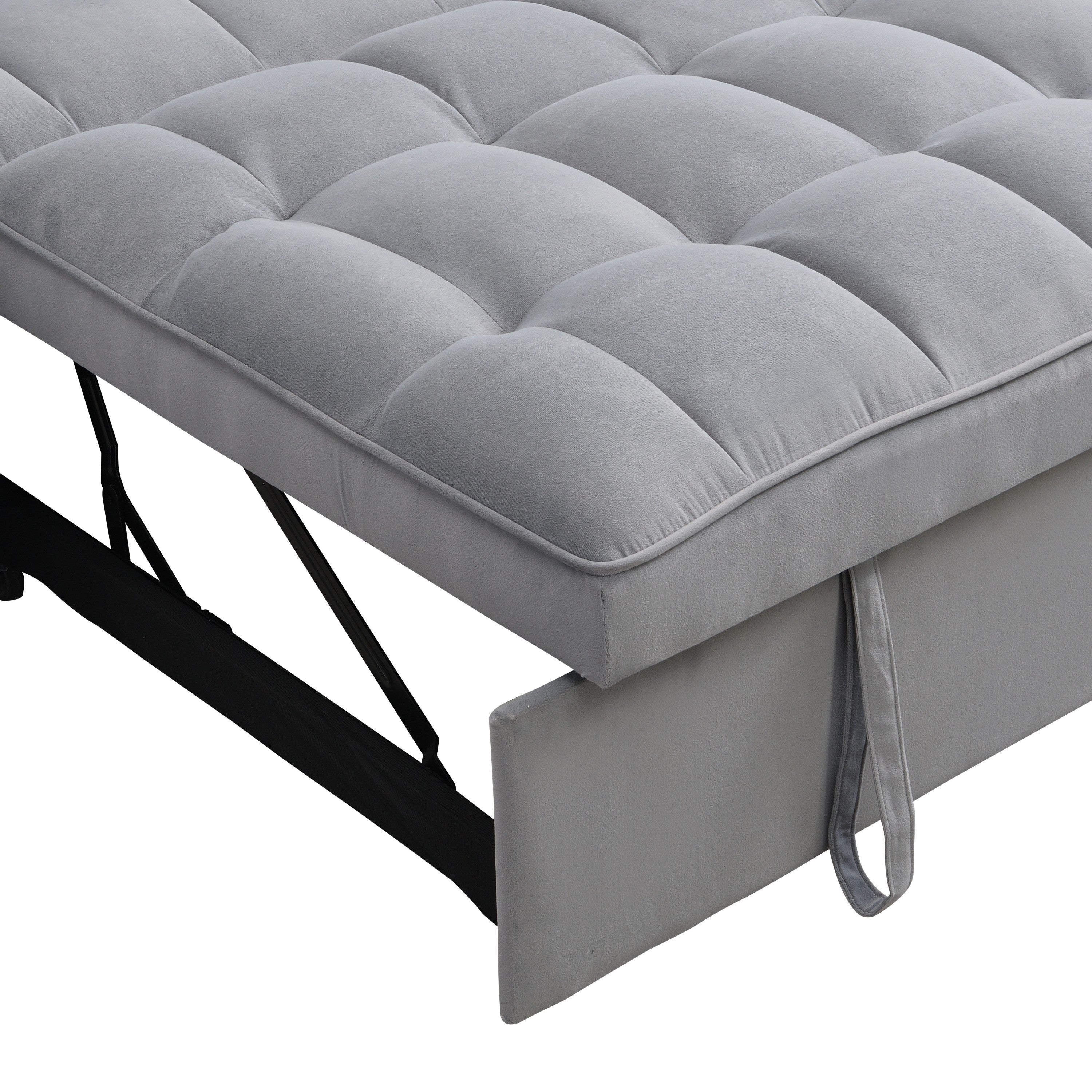 Modern Velvet Loveseat Futon Sofa Couch with Pullout Bed, Adjustable Backrest, Toss Pillows, Light Gray