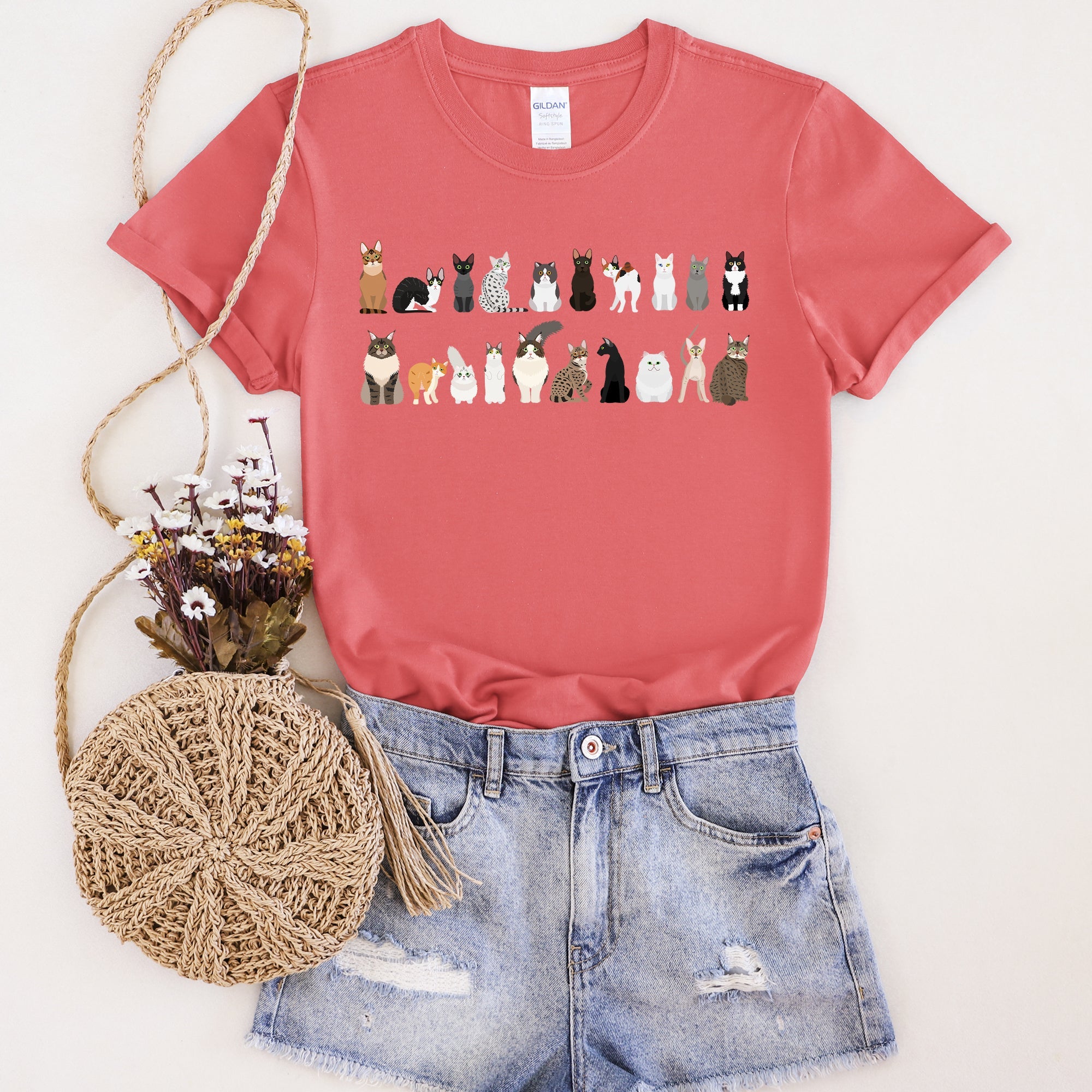 Cat Lovers Illustration Of Cat Breeds And Pet Animals In Bold Graphics Graphic Tee