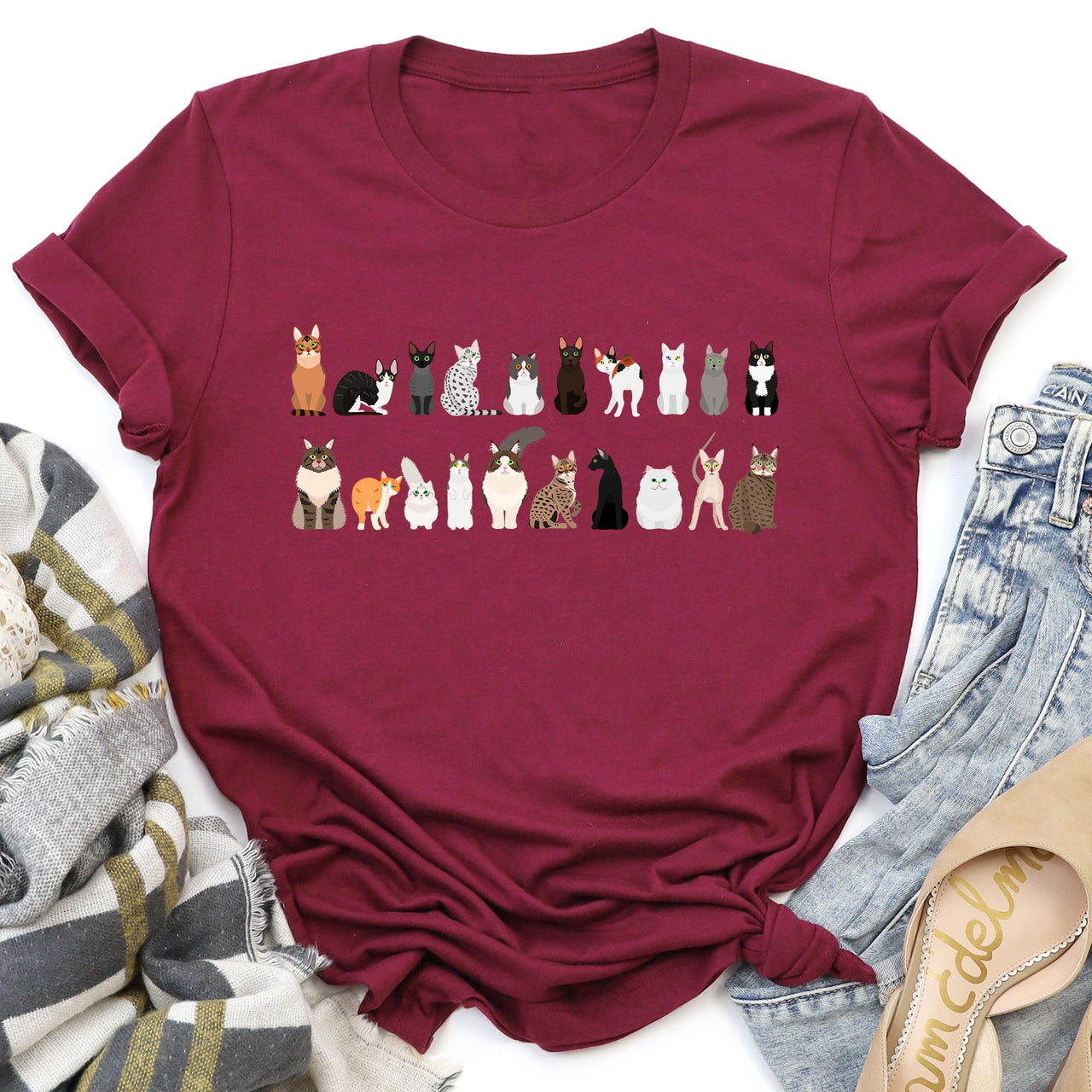Cat Lovers Illustration Of Cat Breeds And Pet Animals In Bold Graphics Graphic Tee