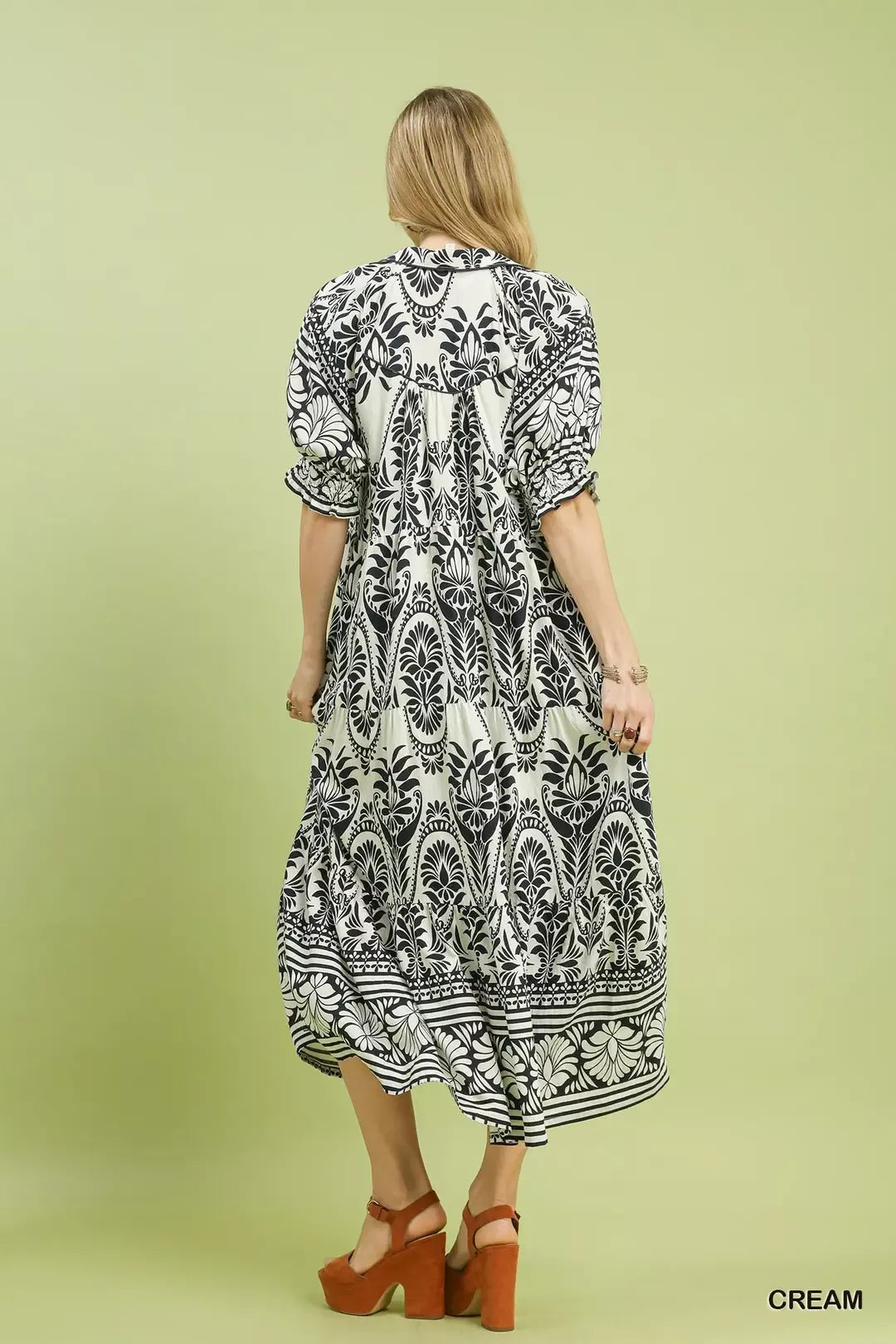 Umgee Two tone Border Print Midi Dress
