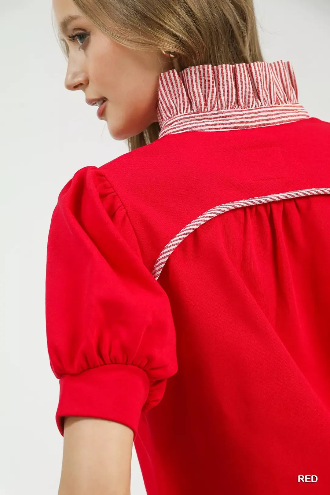 Umgee Striped Collar Popover Top