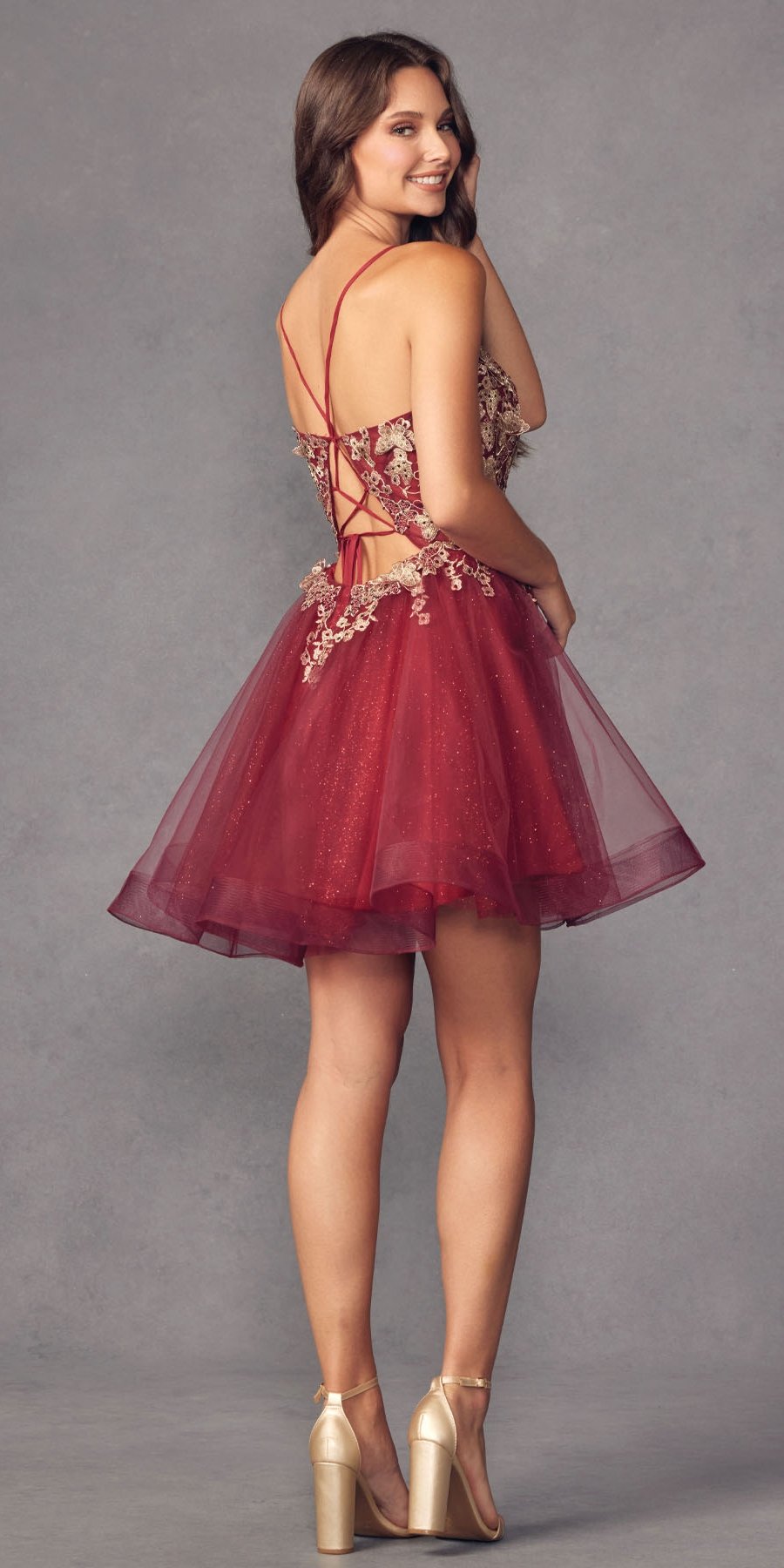 Juliet 902 Short A-Line 3D Butterfly Applique Layered Tulle Gown