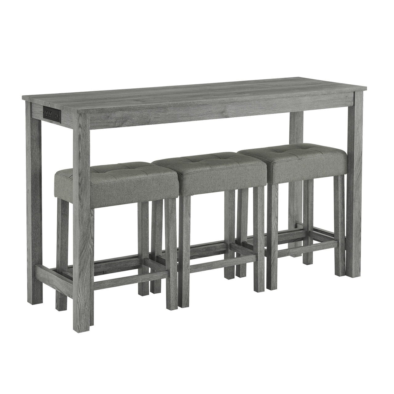59 Inch Bar Table, Dining Table, Sofa Table with Power Outlet, 3 Upholstered Stools, 4 Piece Bar Table and Chair Set for Living Room, Dining Room, Kitchen