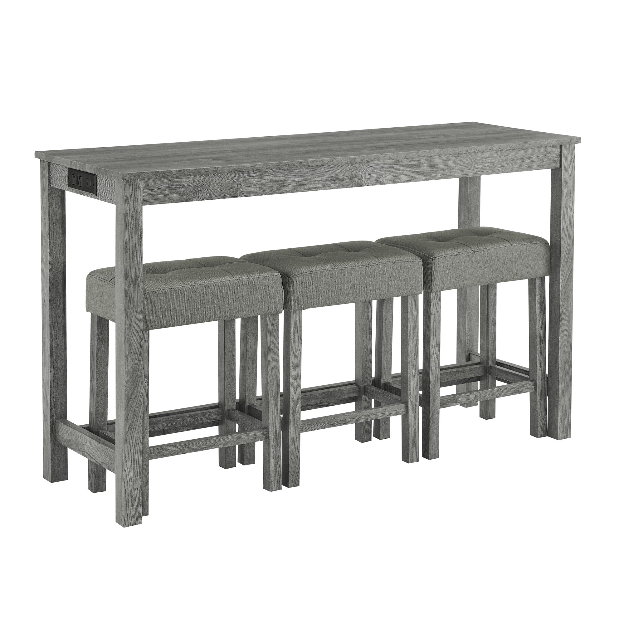 59 Inch Bar Table, Dining Table, Sofa Table with Power Outlet, 3 Upholstered Stools, 4 Piece Bar Table and Chair Set for Living Room, Dining Room, Kitchen