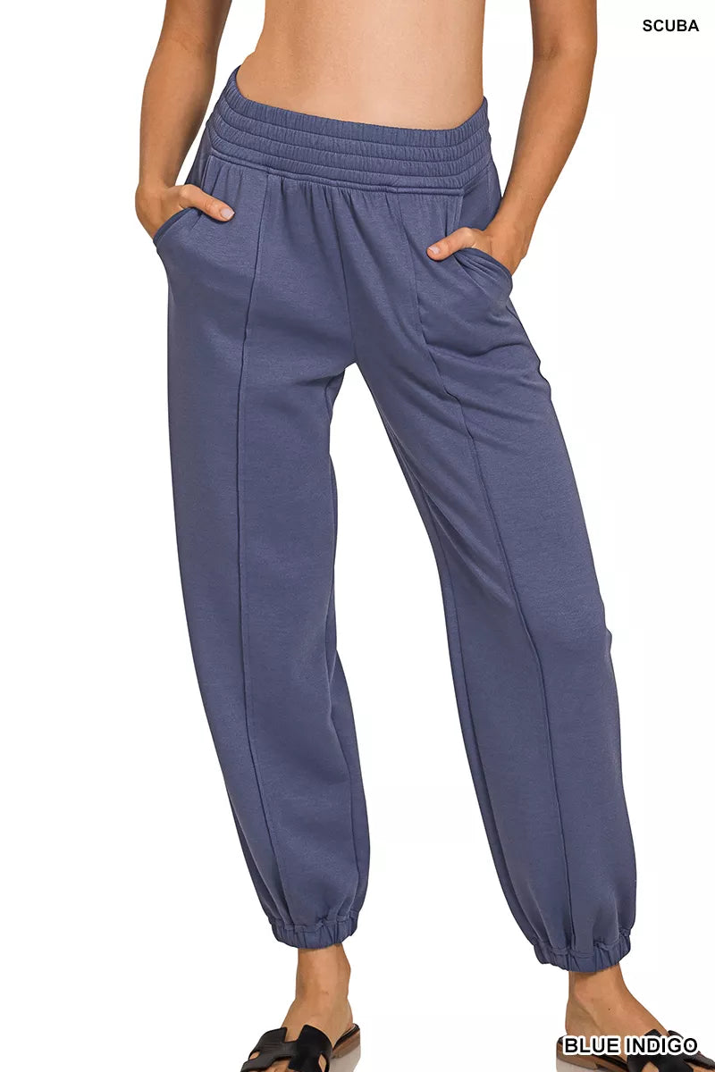 Zenana Scuba Elastic Waist Joggers with pockets