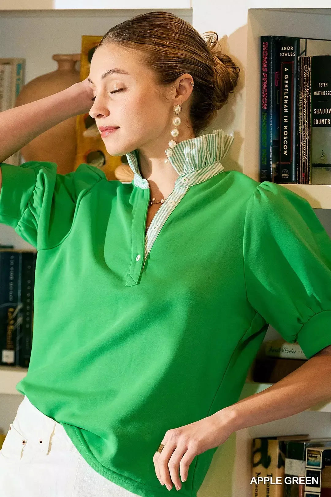 Umgee Striped Collar Popover Top