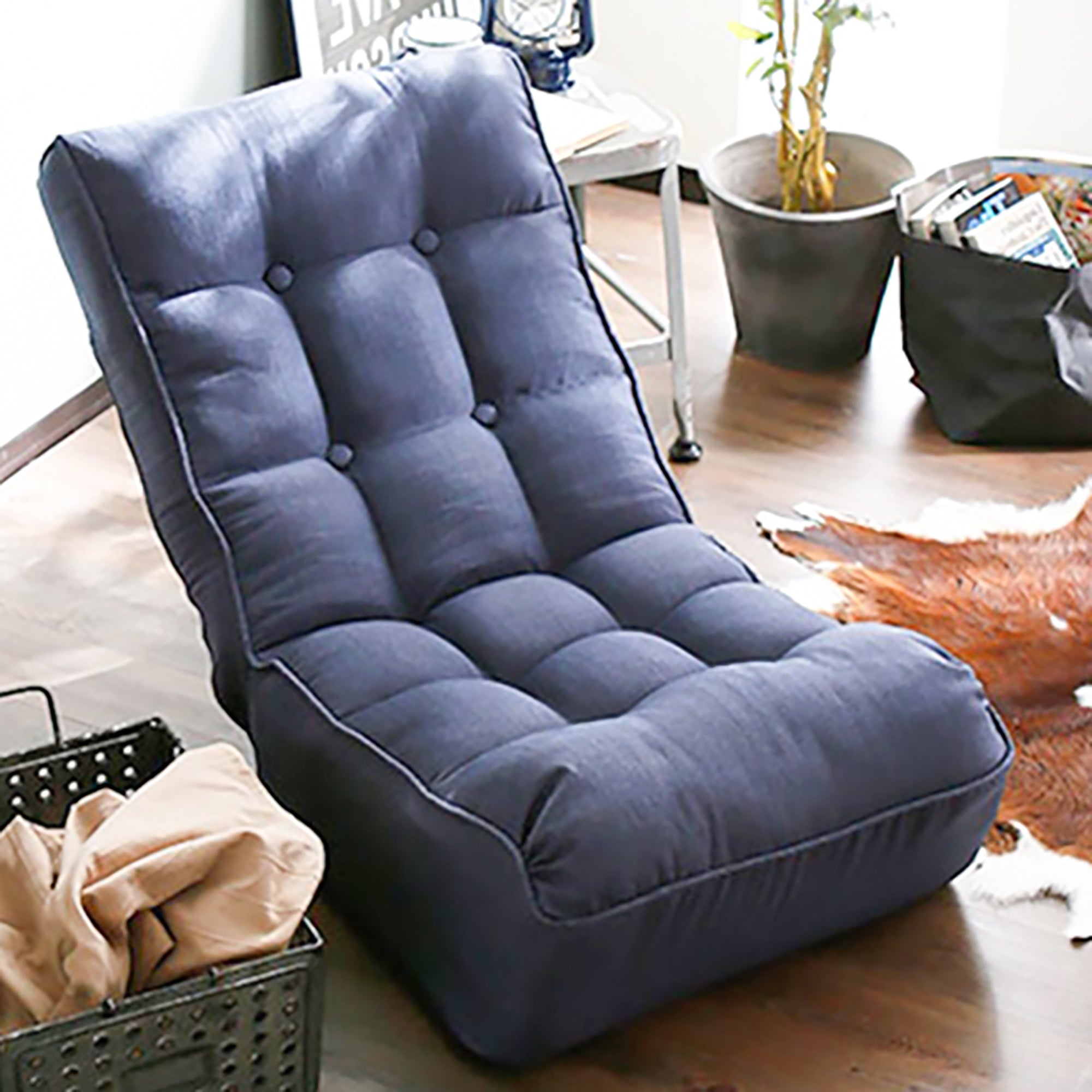 Single sofa reclining chair Japanese chair lazy sofa tatami balcony reclining chair leisure sofa adjustable chair,Navy