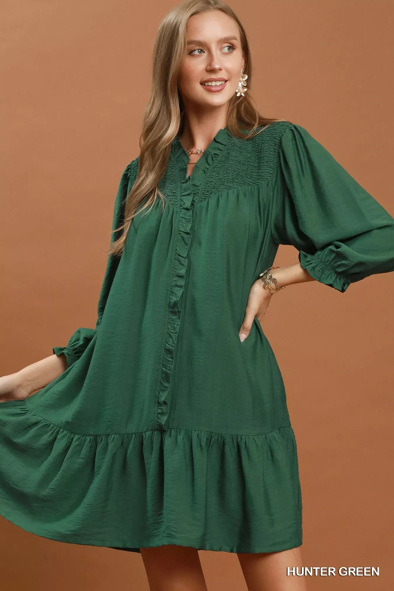 Umgee Smocked Ruffle Detail Tiered Mini Dress