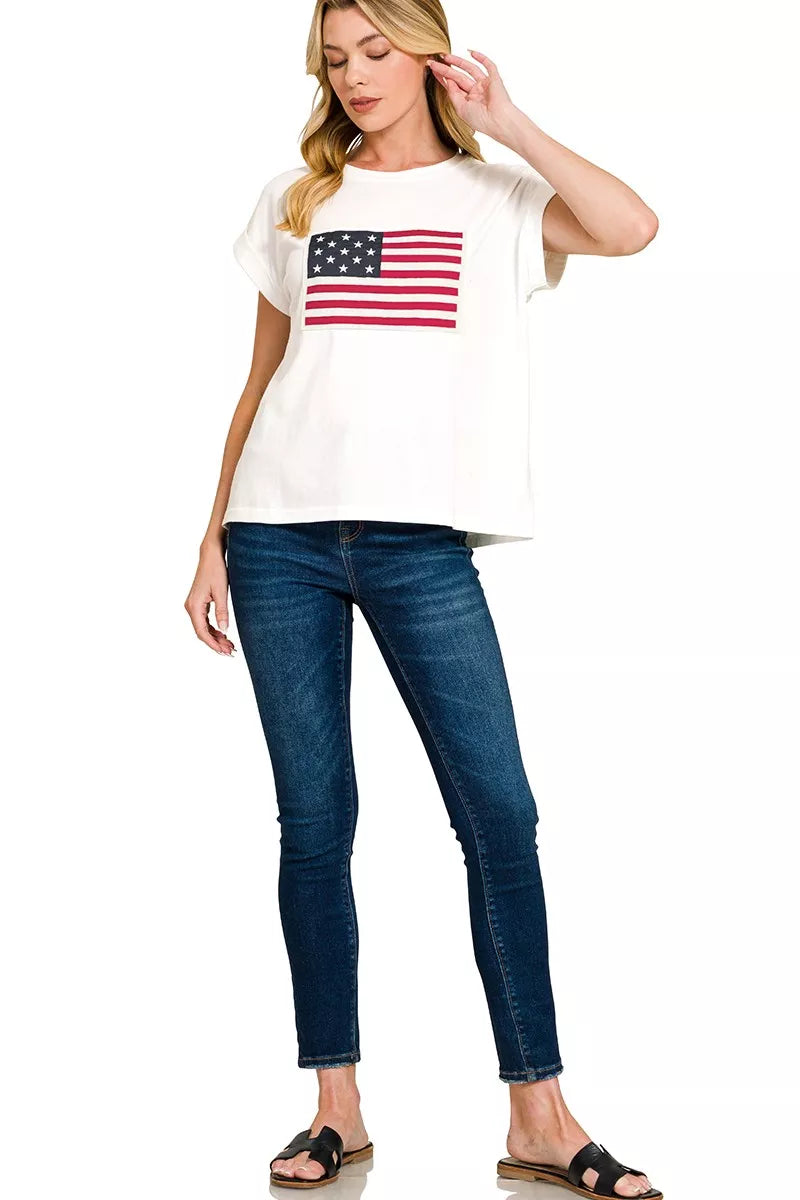 Zenana Full Size US Flag Round Neck Short Sleeve T-Shirt Plus Size