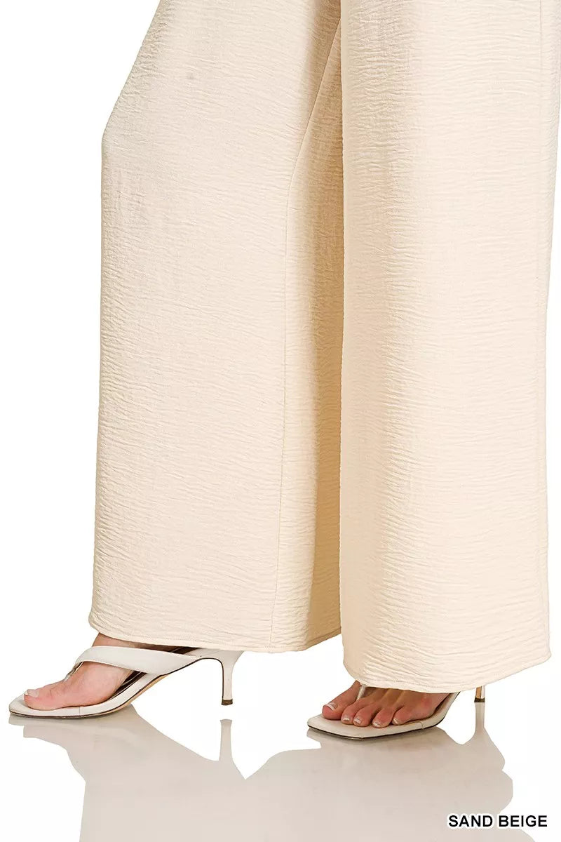 Zenana Woven Airflow Elastic Waistband Pants