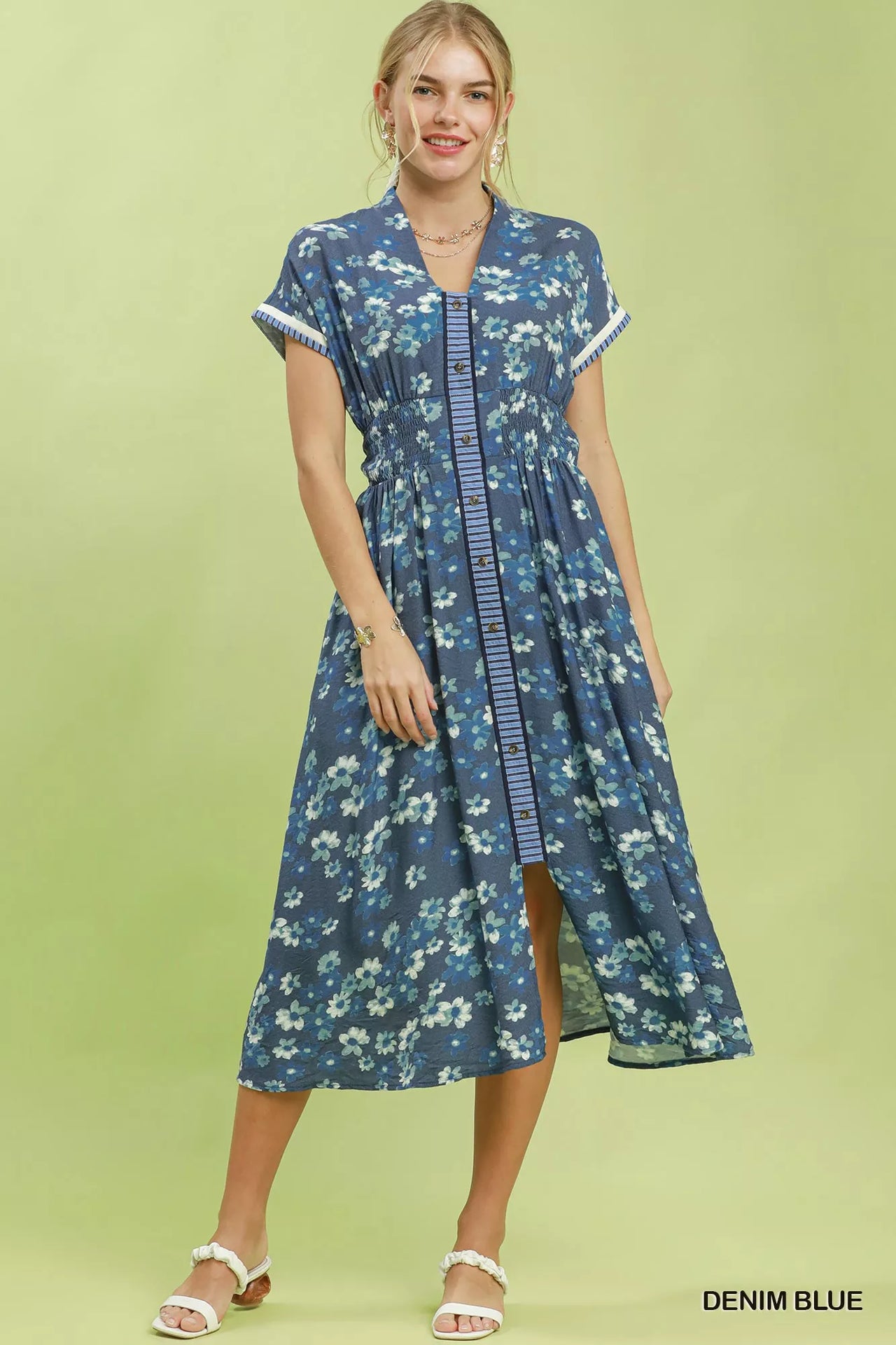 Umgee Ruffle Sleeve Henley Shift Dress