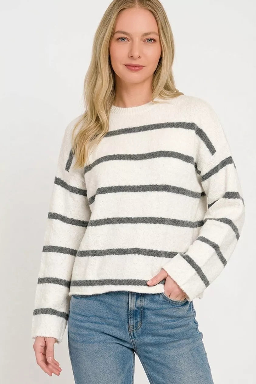 Zenana Wool Blend Striped Sweater