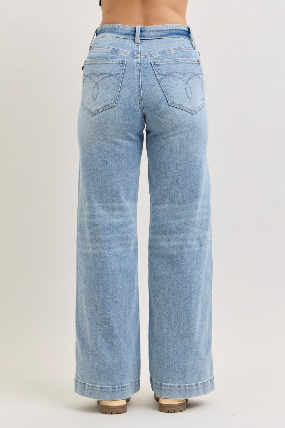 Judy Blue Mid Rise Retro Wide Leg Jeans with Fold-over Waistband